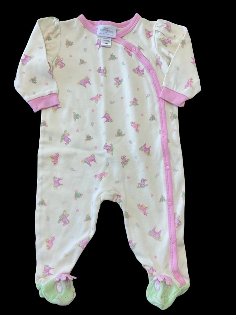 🌻10/$25 - Yellow/Pink Fairytale Princess Print Sleeper w/ Frog Feet
